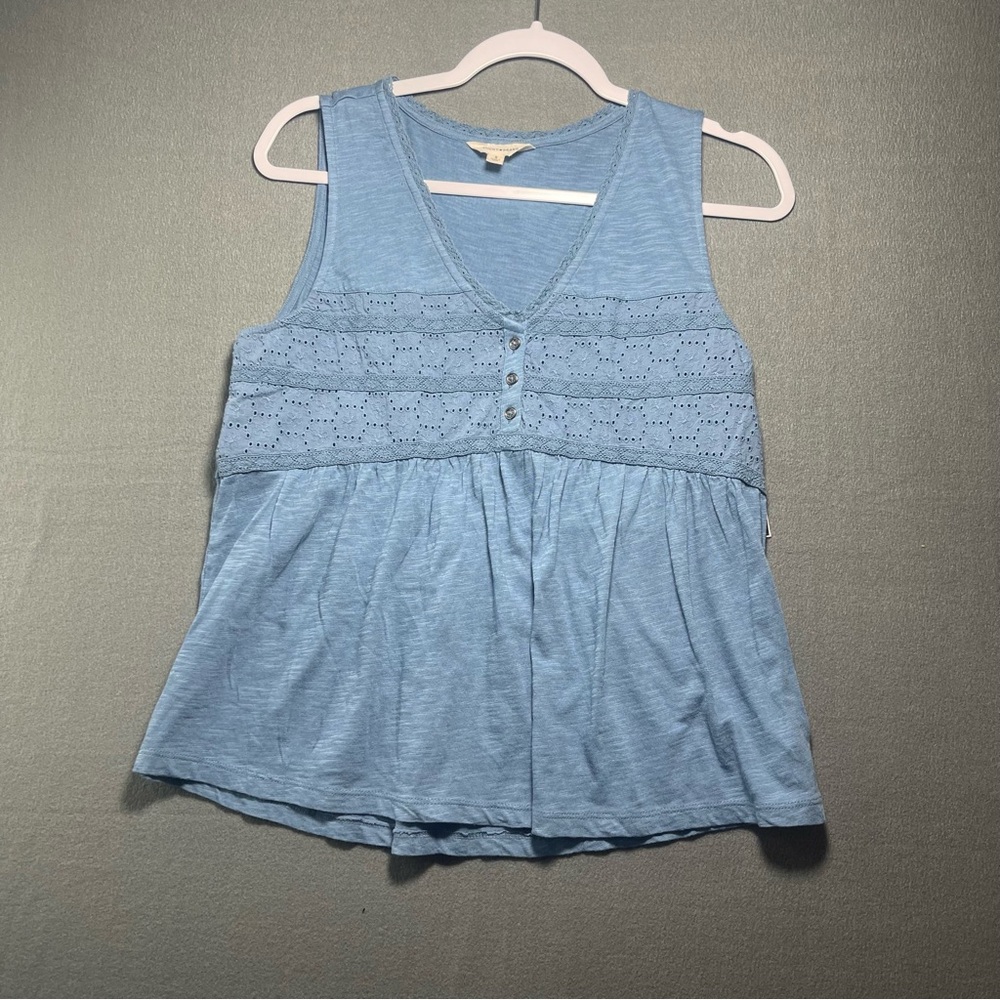 Lucky Brand Blue Eyelet Lace Tank Top Women’s Size M Boho Sleeveless NWT